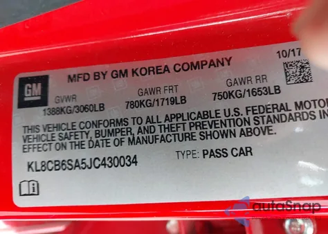 2018 Chevrolet Spark Ls Cvt из США, поврежденный, VIN KL8CB6SA5JC430034